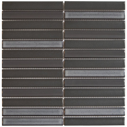 Glazed Porcelain Mosaic Tile Sheet Sevilla Concave 6"x1" Kit Kat Fingers Carbon Shades Of Gray Osiris Hertman, Box 9.5 sq.ft.