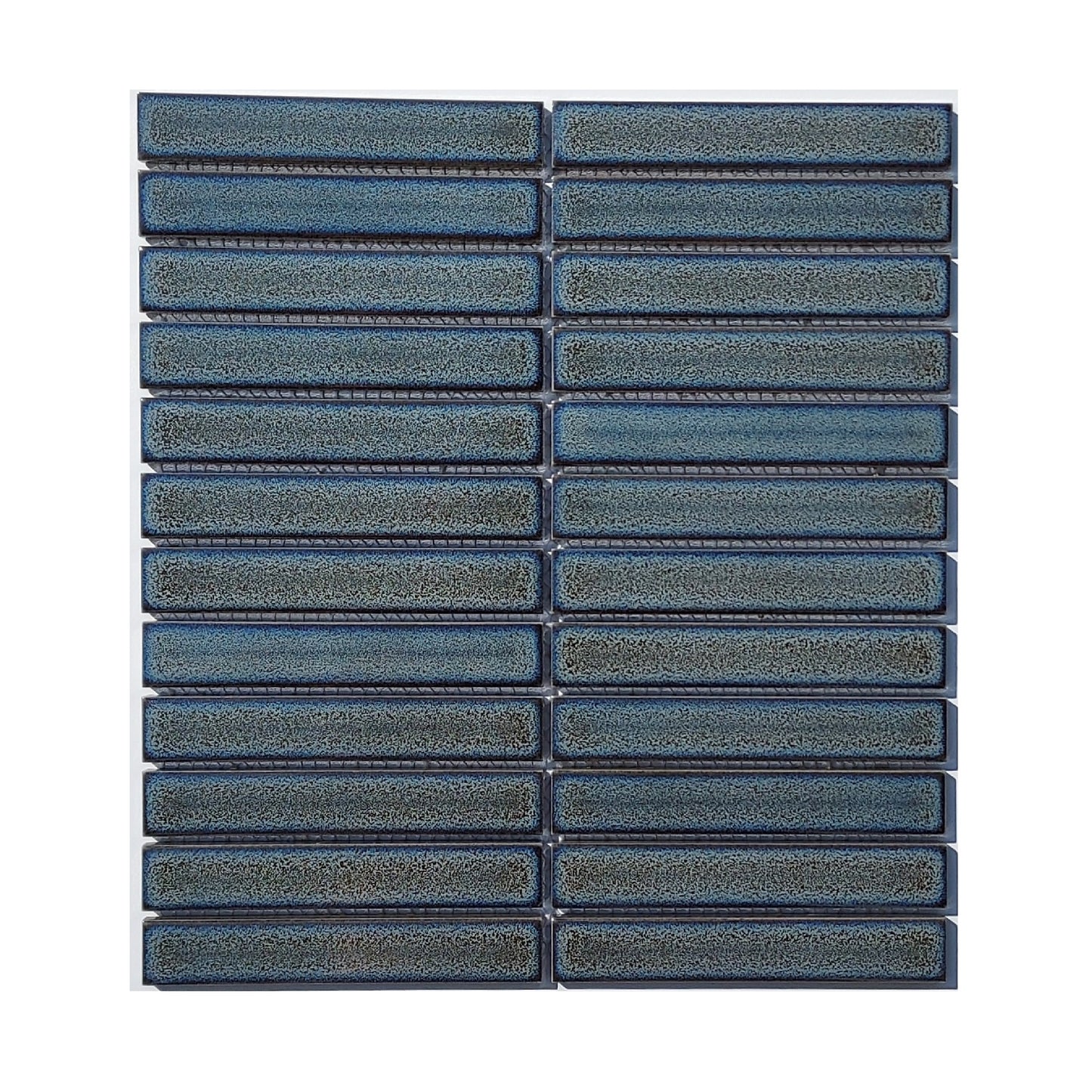 Glazed Porcelain Mosaic Tile Sheet Sevilla 6"x1" Maxi Kit Kat Fingers Glossy Blue Gray, Box 11 sq.ft.