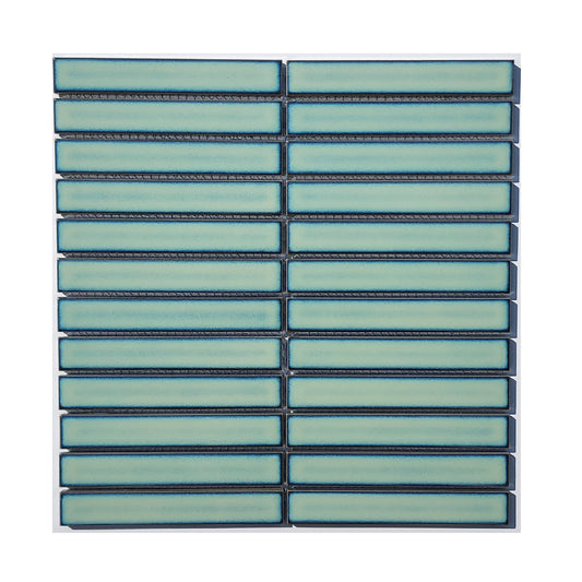 Glazed Porcelain Mosaic Tile Sheet Sevilla 6"x1" Maxi Kit Kat Fingers Glossy Turquoise, Box 11 sq.ft.