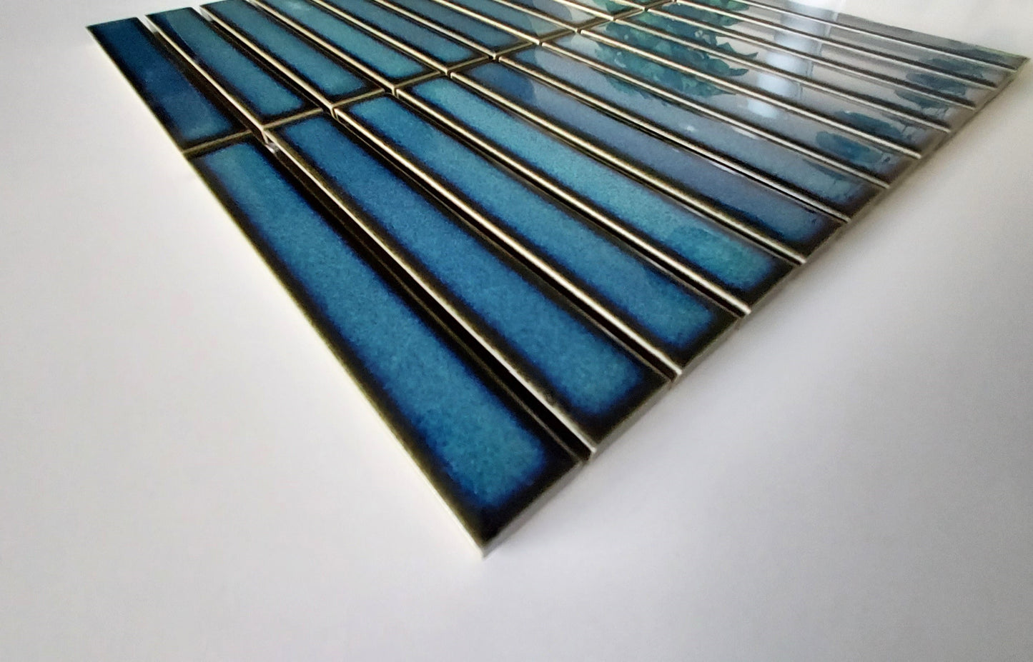 Glazed Porcelain Mosaic Tile Sheet Sevilla 6"x1" Maxi Kit Kat Fingers Glossy Ocean Blue, Box 11 sq.ft.