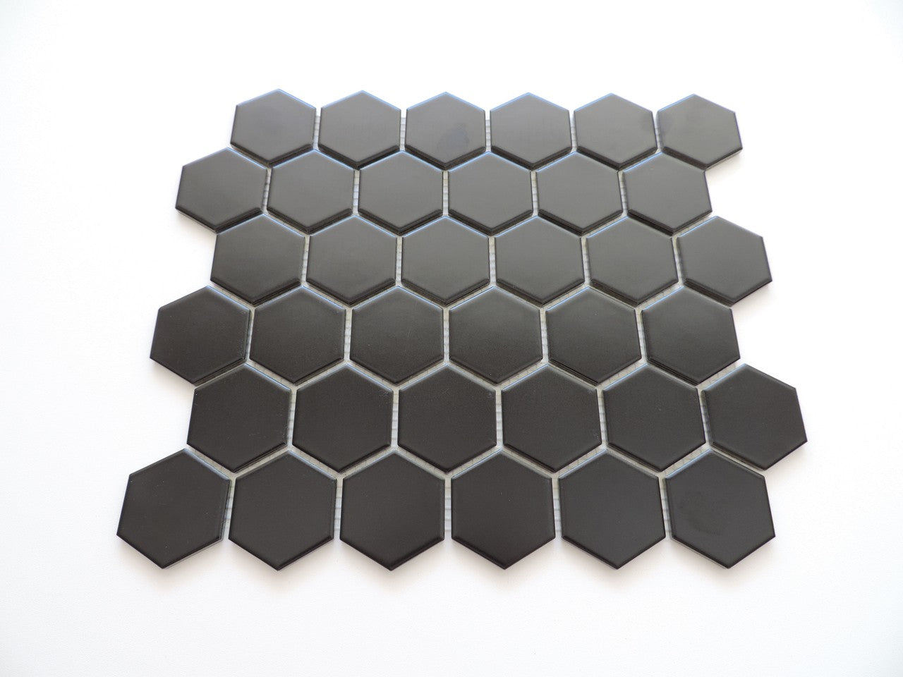 Glazed Porcelain Mosaic Tile Sheet  Barcelona 2"x2" Hexagon Matte Black, Box 9.8 sq. ft.