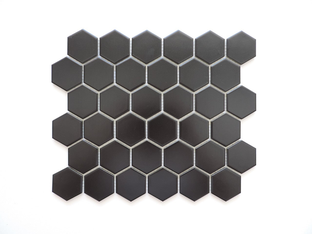 Glazed Porcelain Mosaic Tile Sheet  Barcelona 2"x2" Hexagon Matte Black, Box 9.8 sq. ft.