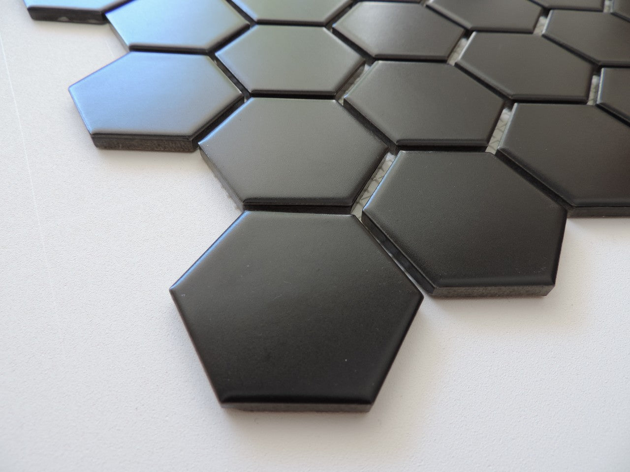 Glazed Porcelain Mosaic Tile Sheet  Barcelona 2"x2" Hexagon Matte Black, Box 9.8 sq. ft.