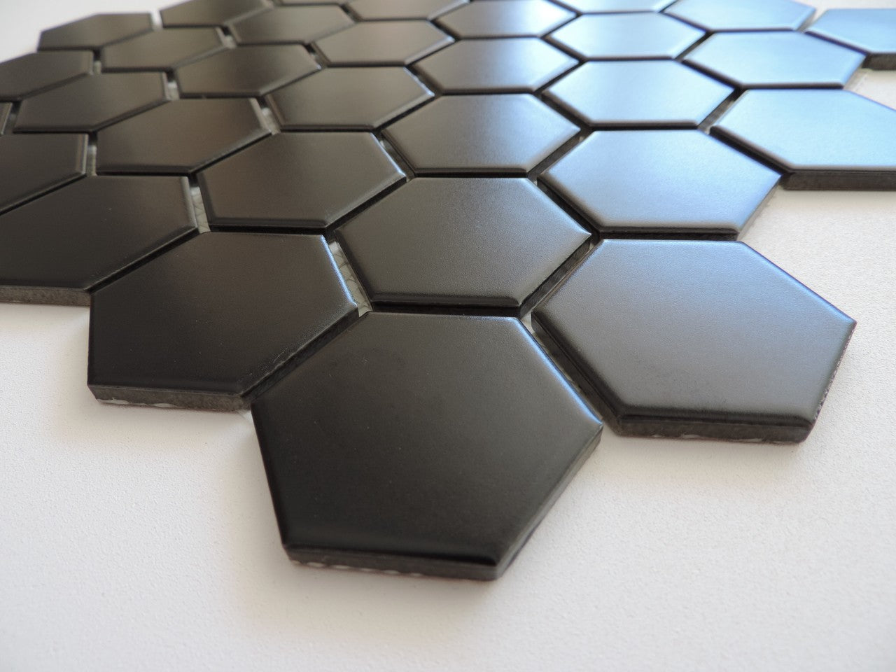 Glazed Porcelain Mosaic Tile Sheet  Barcelona 2"x2" Hexagon Matte Black, Box 9.8 sq. ft.