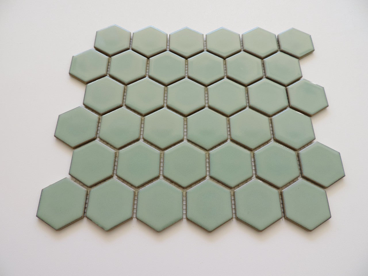 Glazed Porcelain Mosaic Tile Sheet  Barcelona 2"x2" Hexagon Glossy Light Green With Retro Edge, Box 9.8 sq. ft.