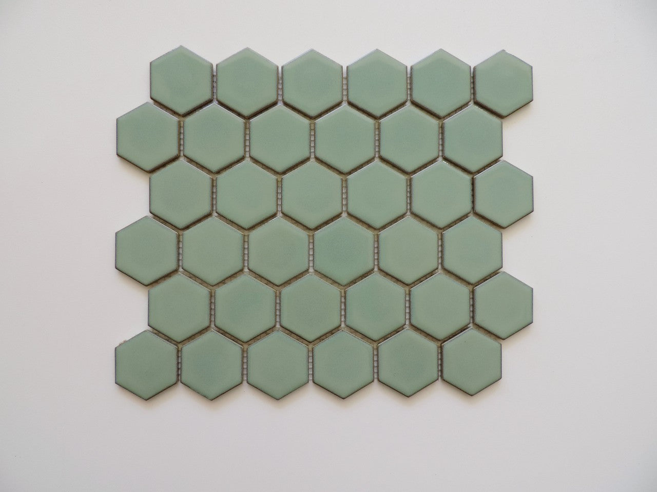 Glazed Porcelain Mosaic Tile Sheet  Barcelona 2"x2" Hexagon Glossy Light Green With Retro Edge, Box 9.8 sq. ft.