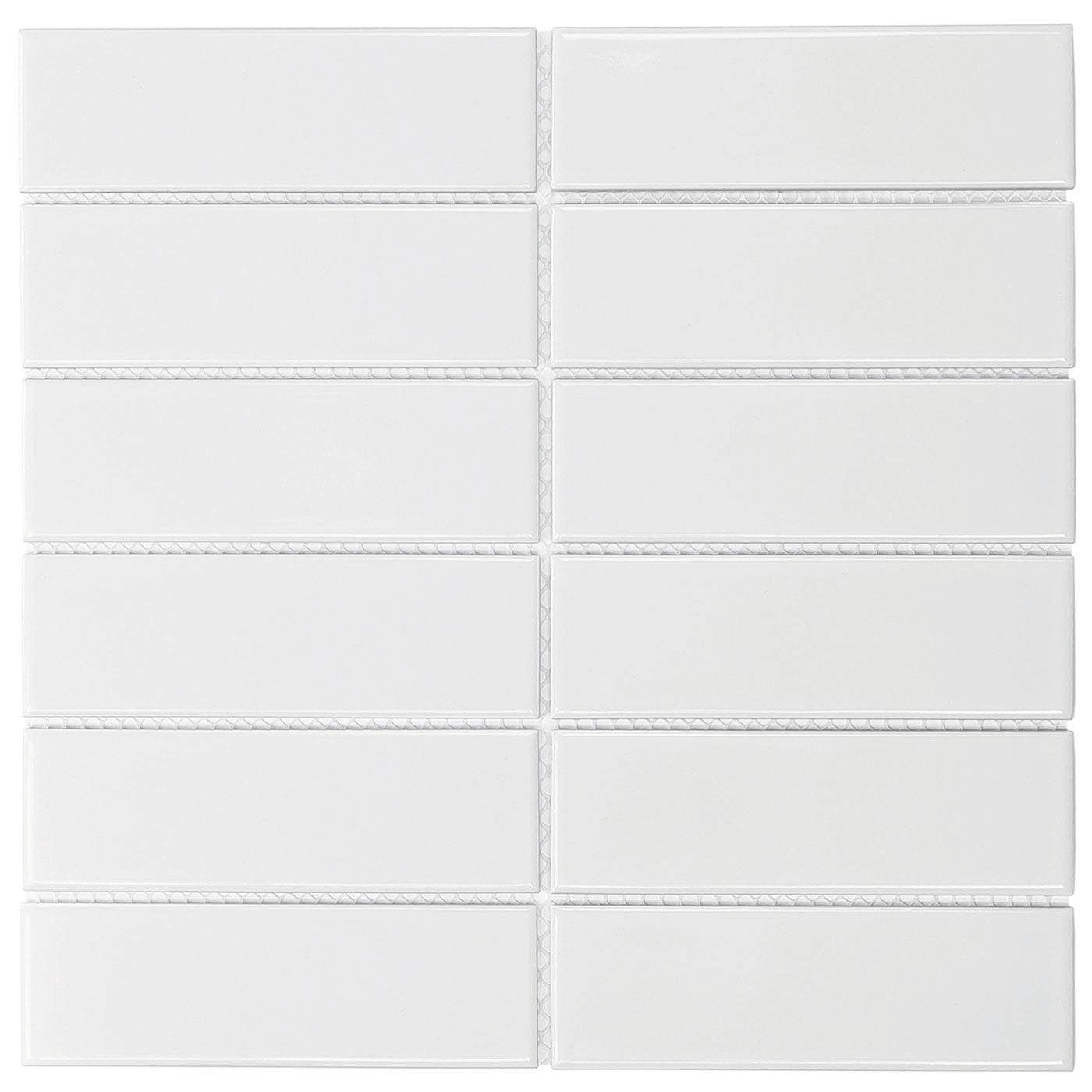 Glazed Porcelain Mosaic Tile Sheet  Barcelona 2"x6" Rectangular Glossy White