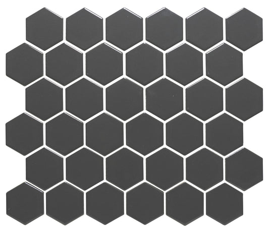 Glazed Porcelain Mosaic Tile Sheet  Barcelona 2"x2" Hexagon Glossy Gray, Box 9.8 sq. ft.