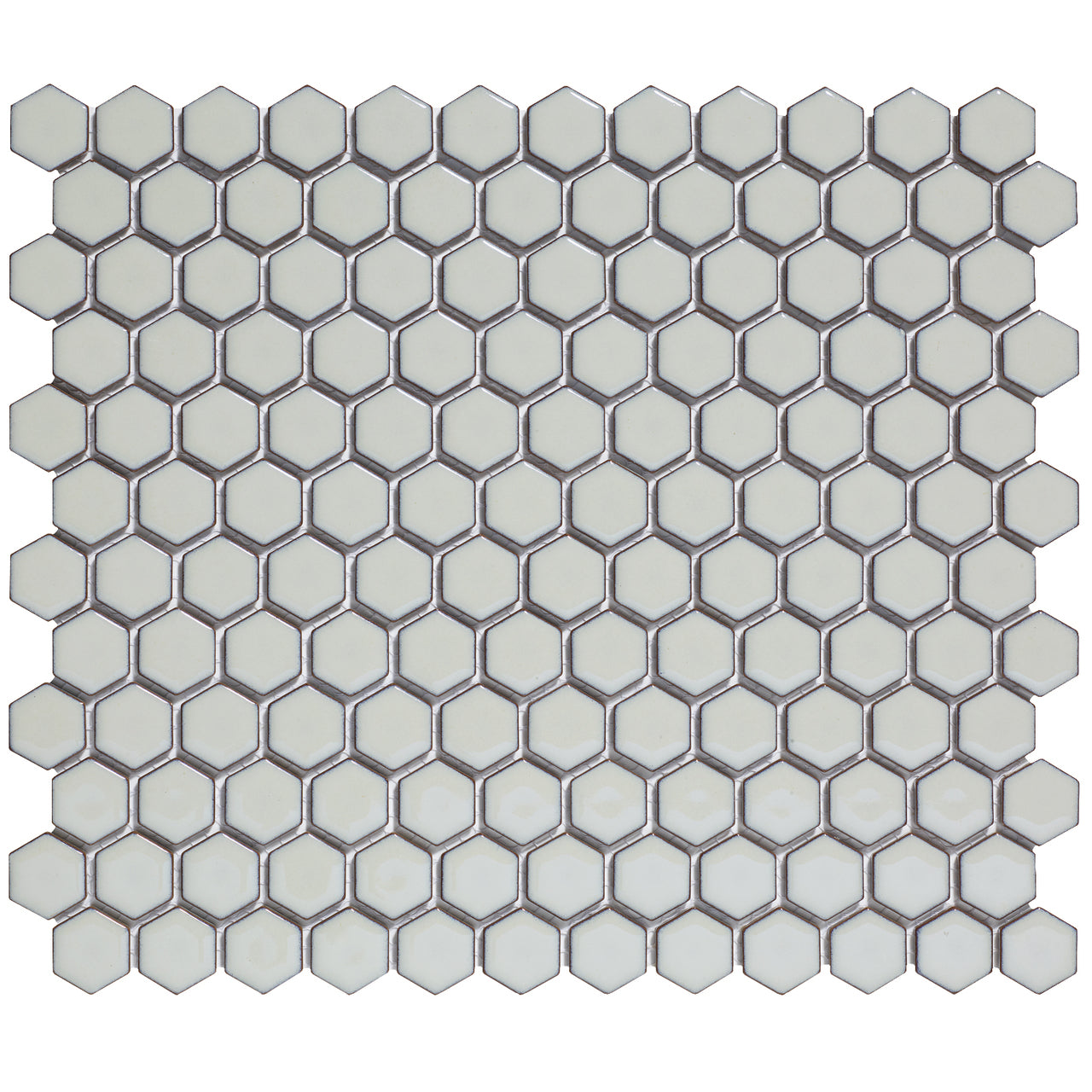 Glazed Porcelain Mosaic Tile Sheet  Barcelona 1"x1" Hexagon Glossy Soft Gray With Retro Edge, Box 8.4 sq. ft.