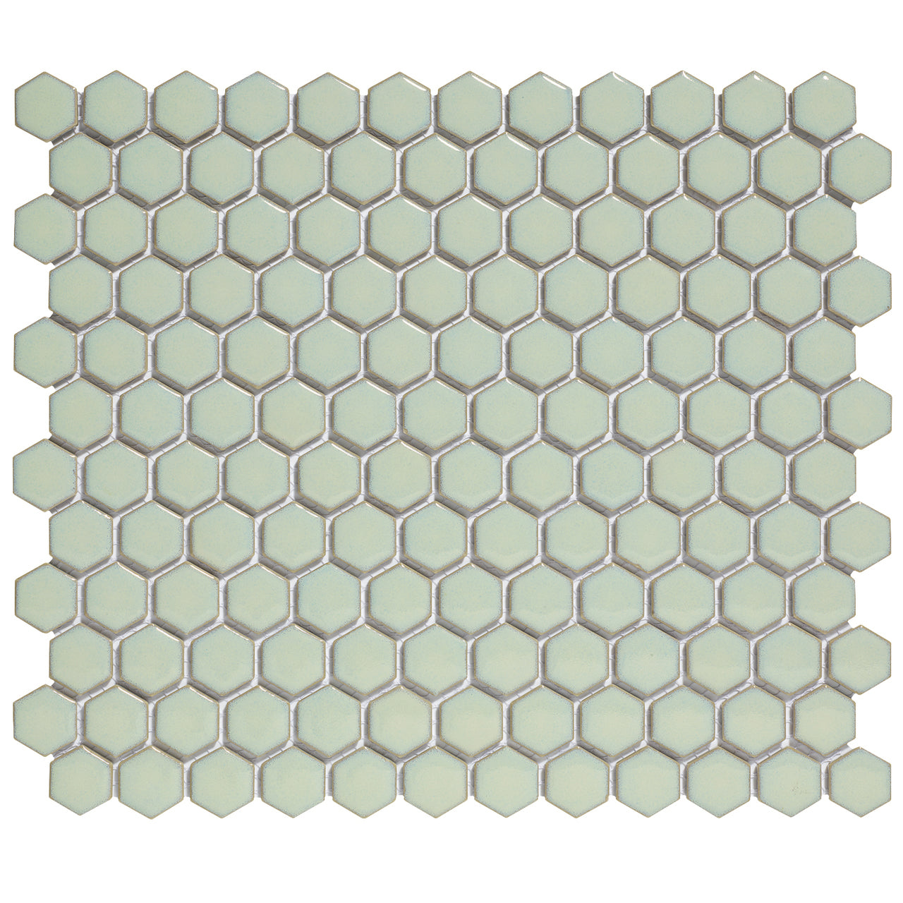 Glazed Porcelain Mosaic Tile Sheet  Barcelona 1"x1" Hexagon Glossy Soft Green With Retro Edge, Box 8.4 sq. ft.