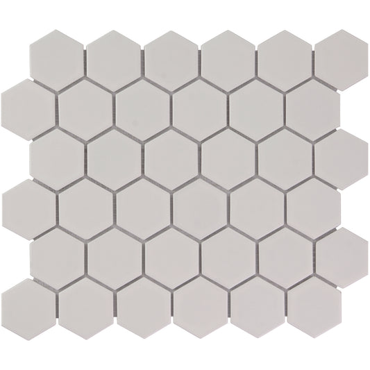 Glazed Porcelain Mosaic Tile Sheet  Barcelona 2"x2" Hexagon Matte White, Box 9.8 sq. ft.