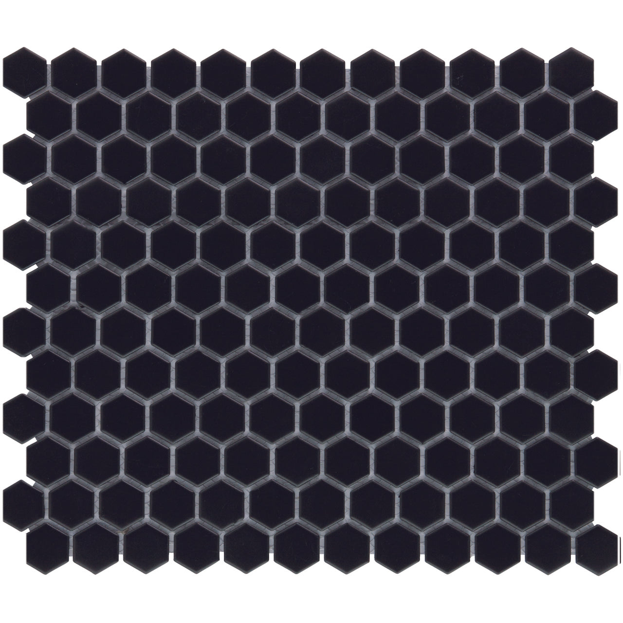 Glazed Porcelain Mosaic Tile Sheet  Barcelona 1"x1" Hexagon Matte Black, Box 8.4 sq. ft.