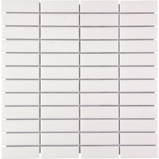 Glazed Porcelain Mosaic Tile Sheet  Paris 1"x3" Rectangular Glossy Extra White, Box 9.7 sq. ft.