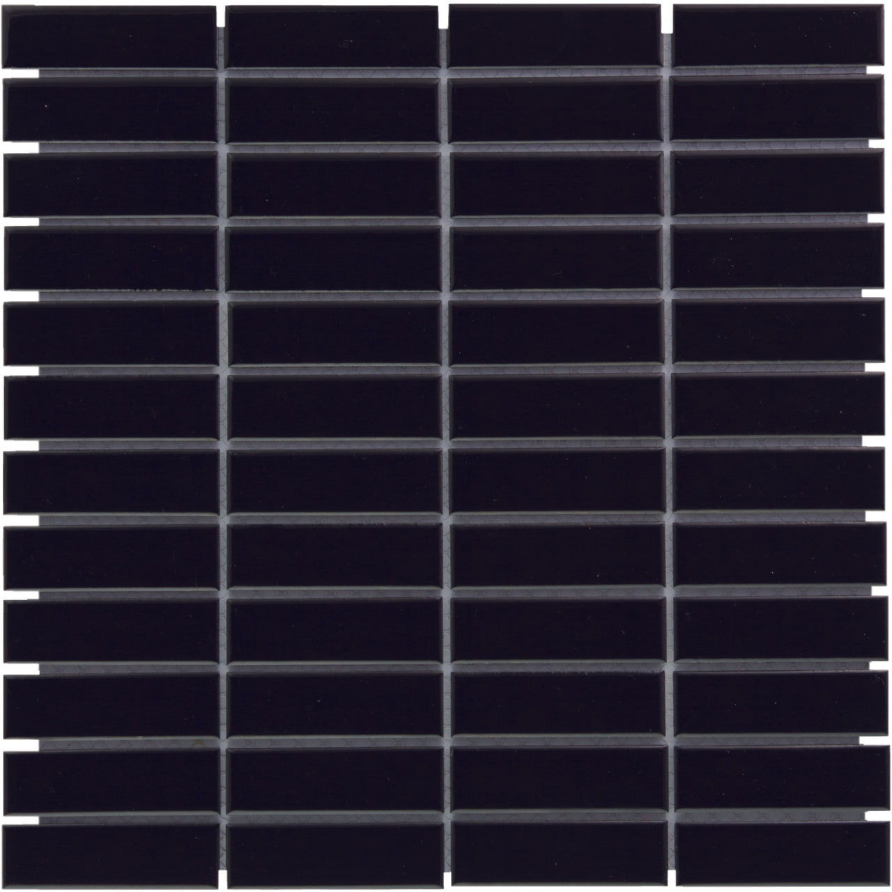 Glazed Porcelain Mosaic Tile Sheet  Paris 1"x3" Rectangular Glossy Black, Box 9.7 sq. ft.