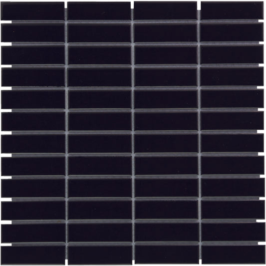 Glazed Porcelain Mosaic Tile Sheet  Paris 1"x3" Rectangular Glossy Black, Box 9.7 sq. ft.