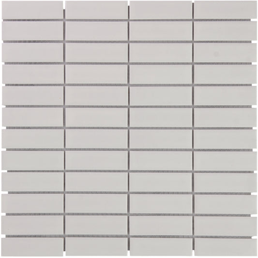 Glazed Porcelain Mosaic Tile Sheet  Paris 1"x3" Rectangular Matte White, Box 9.7 sq. ft.