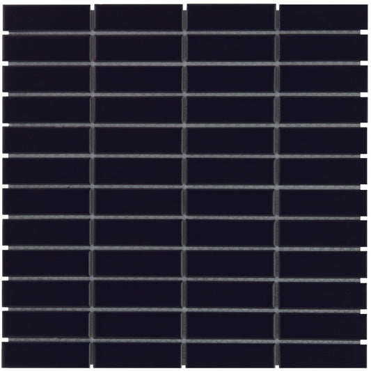 Glazed Porcelain Mosaic Tile Sheet  Paris 1"x3" Rectangular Matte Black, Box 9.7 sq. ft.