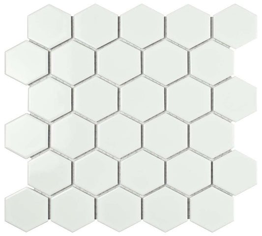 Glazed Porcelain Mosaic Tile Sheet  Barcelona 2"x2" Hexagon Glossy Extra White , Box 9.8 sq. ft.