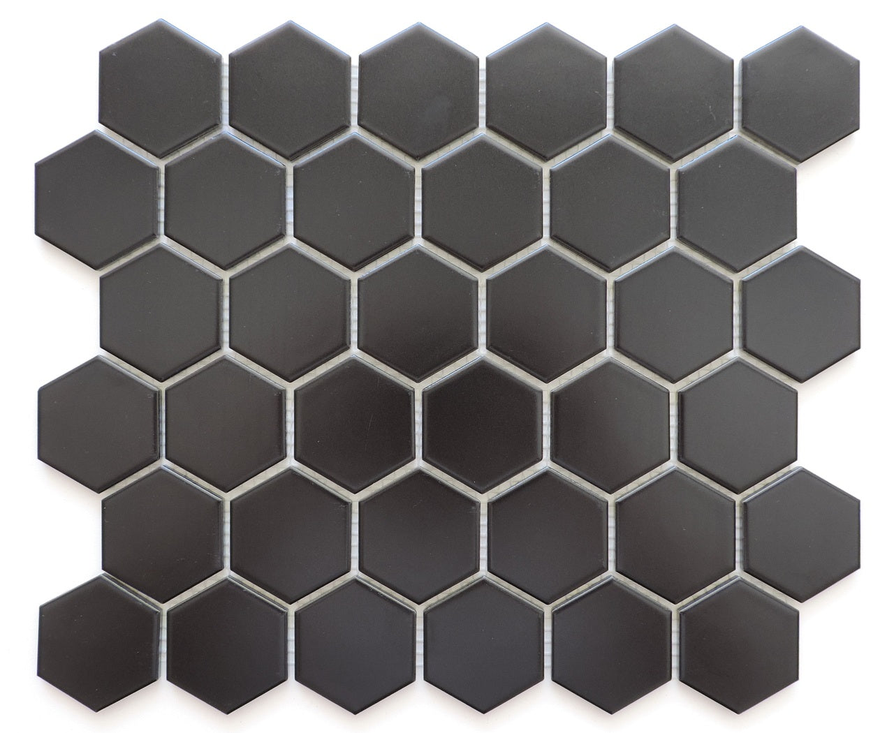 Glazed Porcelain Mosaic Tile Sheet  Barcelona 2"x2" Hexagon Matte Black, Box 9.8 sq. ft.