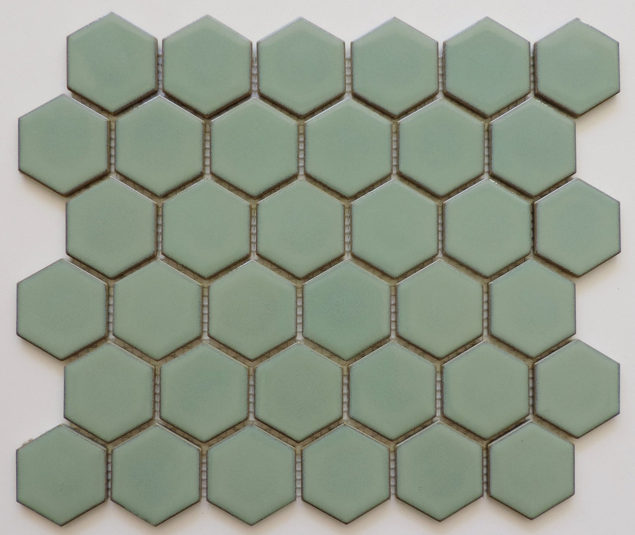 Glazed Porcelain Mosaic Tile Sheet  Barcelona 2"x2" Hexagon Glossy Light Green With Retro Edge, Box 9.8 sq. ft.