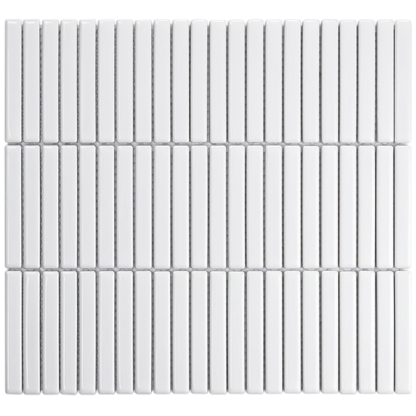 Glazed Porcelain Mosaic Tile Sheet Sevilla 3.5"x0.5" Mini Kit Kat Fingers Glossy White, Box 9.4 sq.ft.