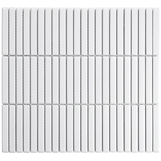 Glazed Porcelain Mosaic Tile Sheet Sevilla 3.5"x0.5" Mini Kit Kat Fingers Glossy White, Box 9.4 sq.ft.