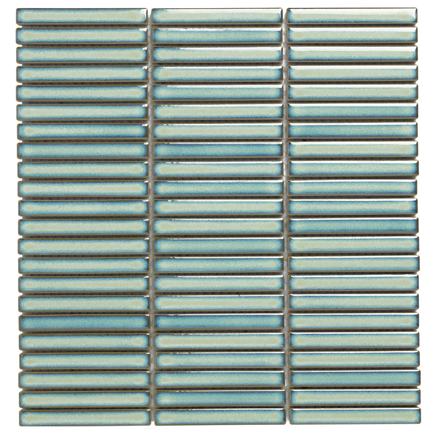 Glazed Porcelain Mosaic Tile Sheet Sevilla 3.5"x0.5" Mini Kit Kat Fingers Glossy Turquoise, Box 9.4 sq.ft.