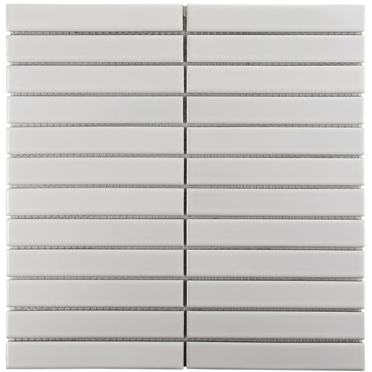 Glazed Porcelain Mosaic Tile Sheet Sevilla 6"x1" Maxi Kit Kat Fingers Glossy White, Box 9.5 sq.ft.