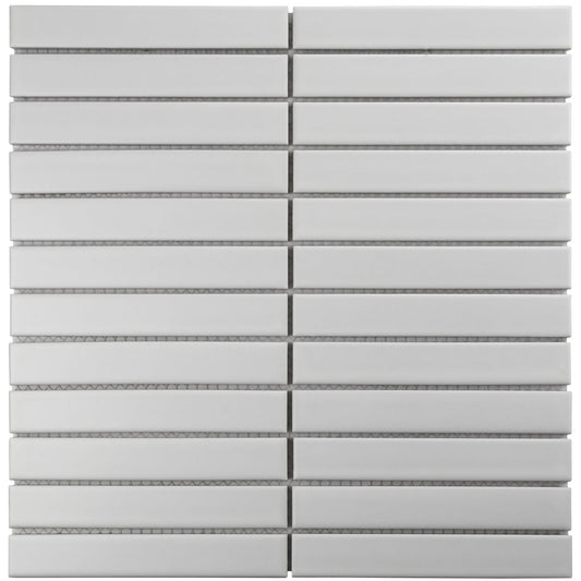 Glazed Porcelain Mosaic Tile Sheet Sevilla 6"x1" Maxi Kit Kat Fingers Matte White, Box 9.5 sq.ft.