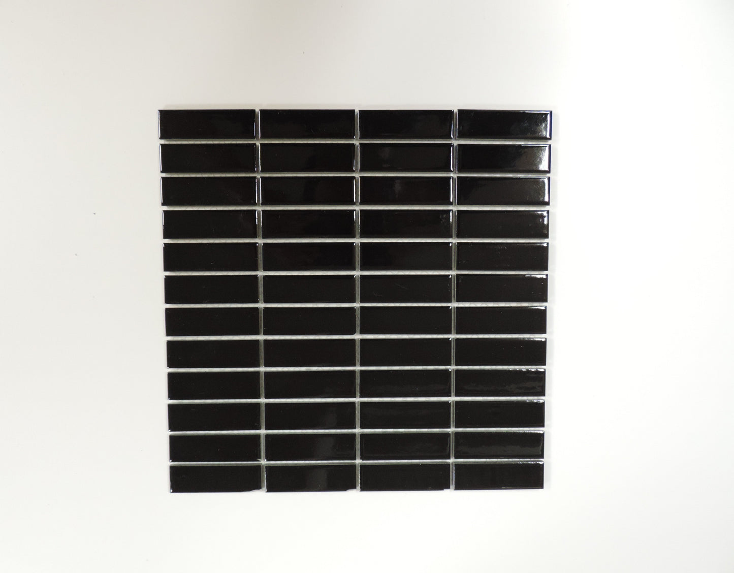 Glazed Porcelain Mosaic Tile Sheet  Paris 1"x3" Rectangular Glossy Black, Box 9.7 sq. ft.