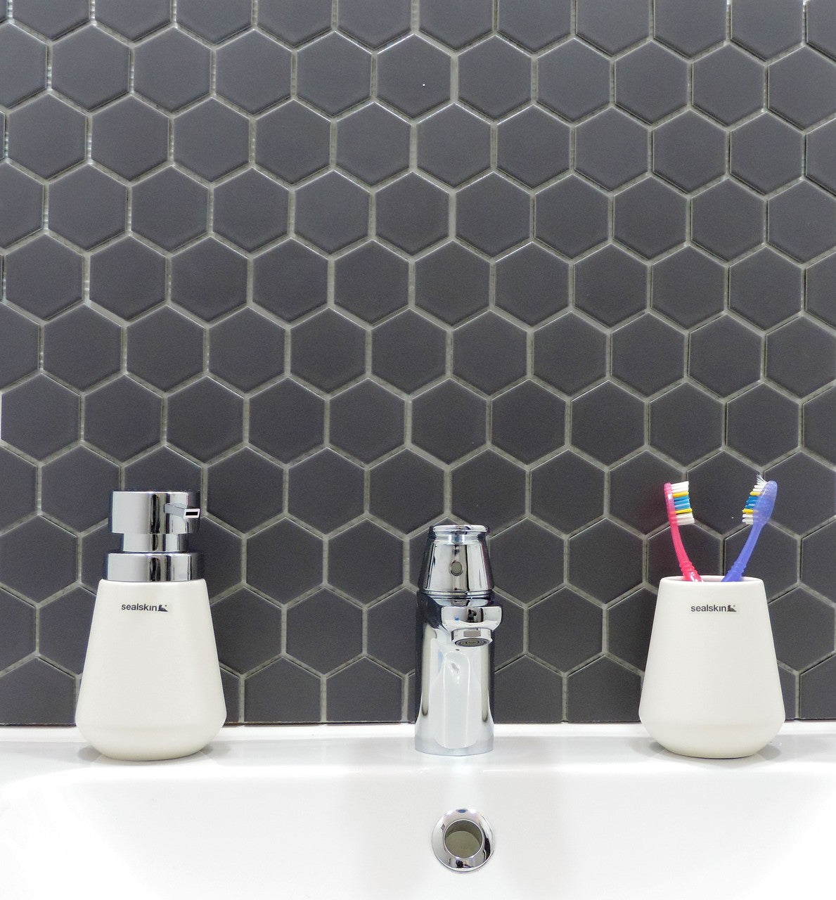 Glazed Porcelain Mosaic Tile Sheet  Barcelona 2"x2" Hexagon Matte Gray, Box 9.8 sq. ft.