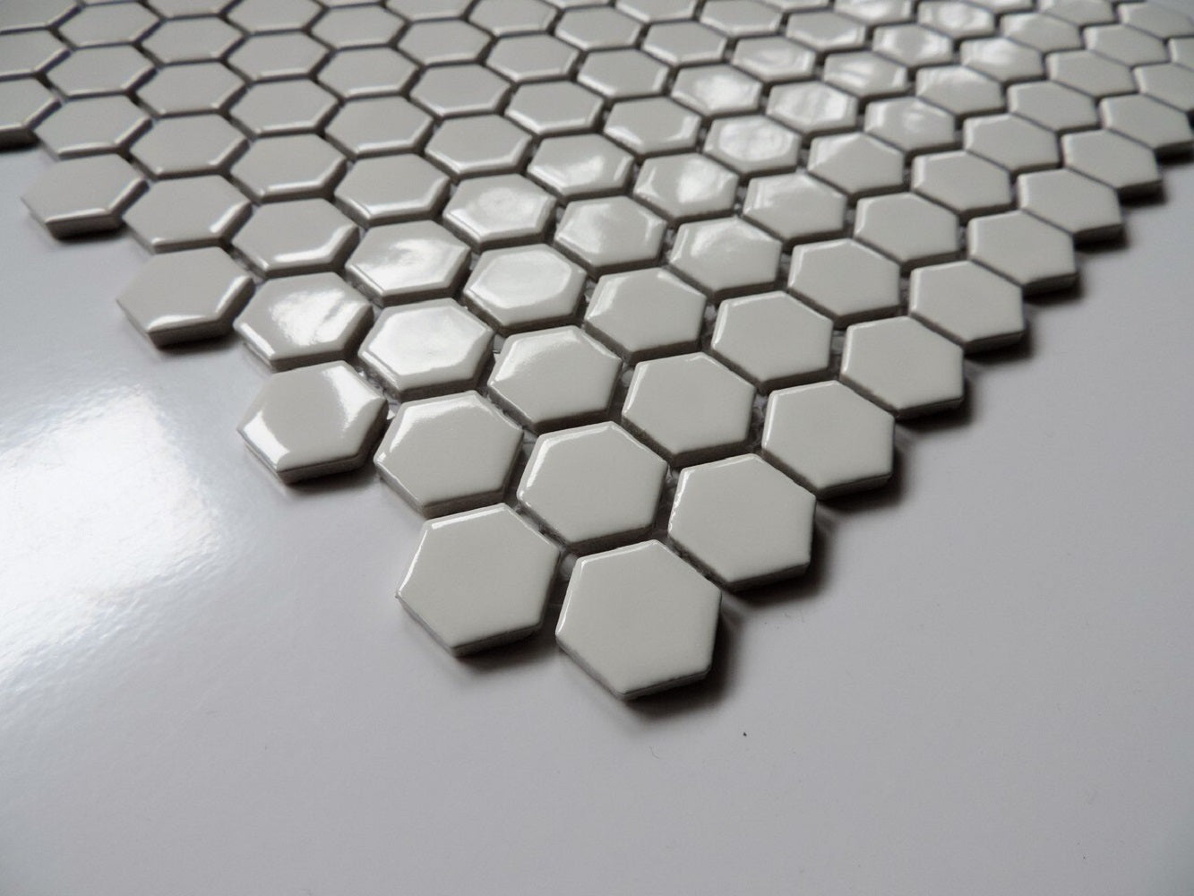 Glazed Porcelain Mosaic Tile Sheet  Barcelona 1"x1" Hexagon Glossy Extra White, Box 8.4 sq. ft.