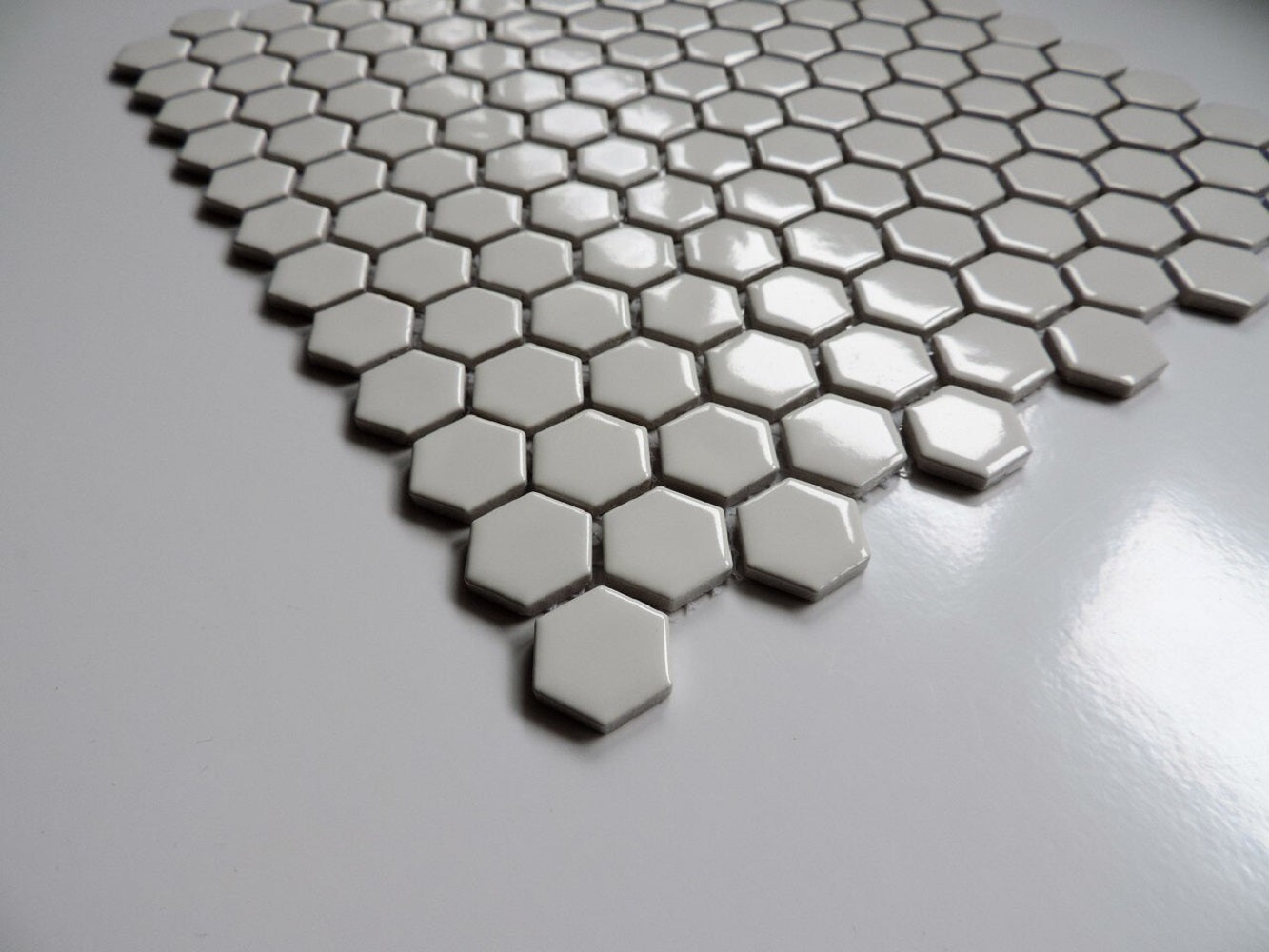 Glazed Porcelain Mosaic Tile Sheet  Barcelona 1"x1" Hexagon Glossy Extra White, Box 8.4 sq. ft.