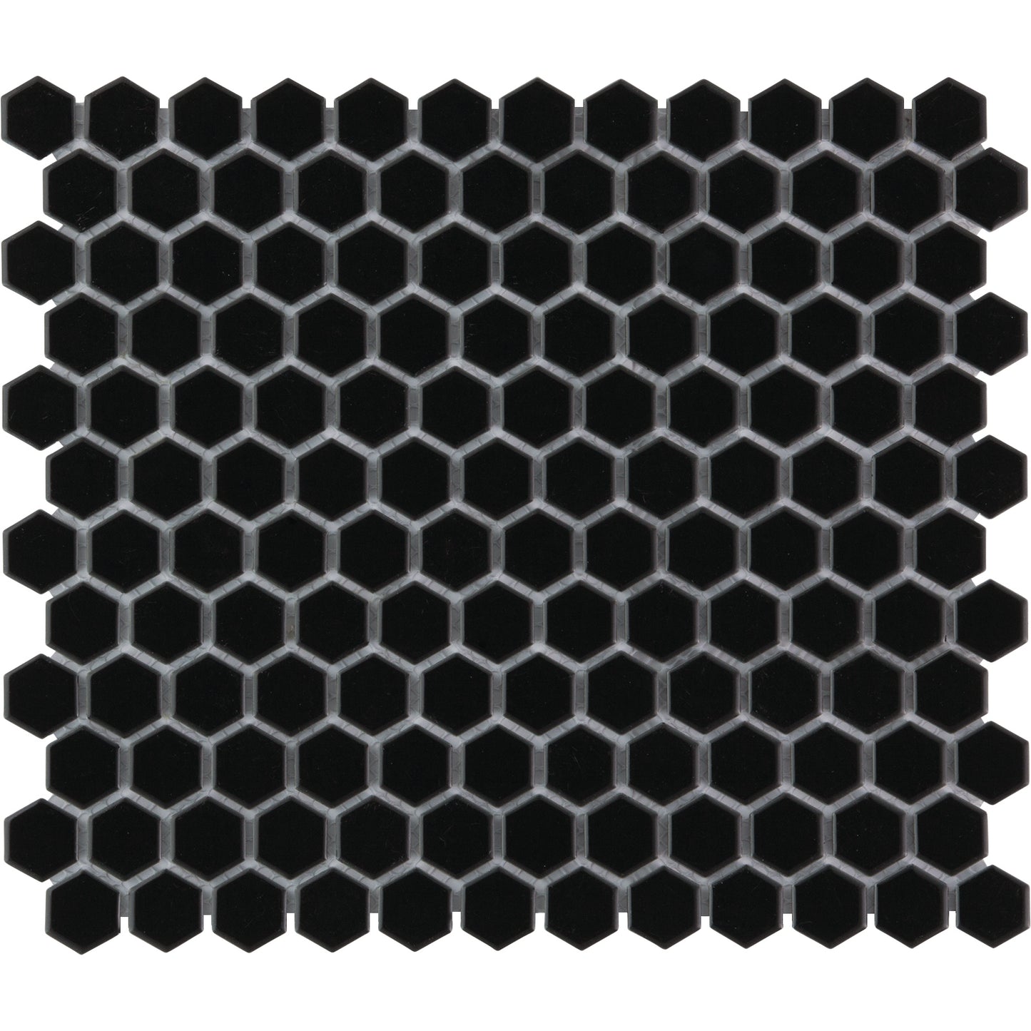 Glazed Porcelain Mosaic Tile Sheet  Barcelona 1"x1" Hexagon Glossy Black, Box 8.4 sq. ft.