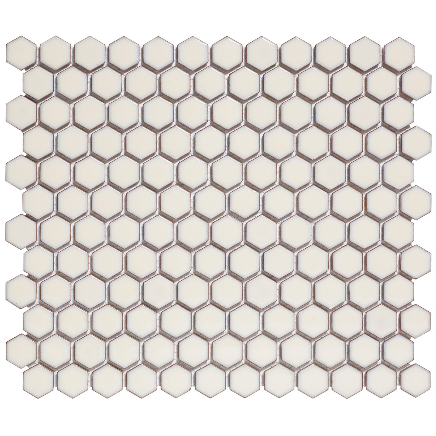 Glazed Porcelain Mosaic Tile Sheet  Barcelona 1"x1" Hexagon Glossy Soft White With Retro Edge, Box 8.4 sq. ft.