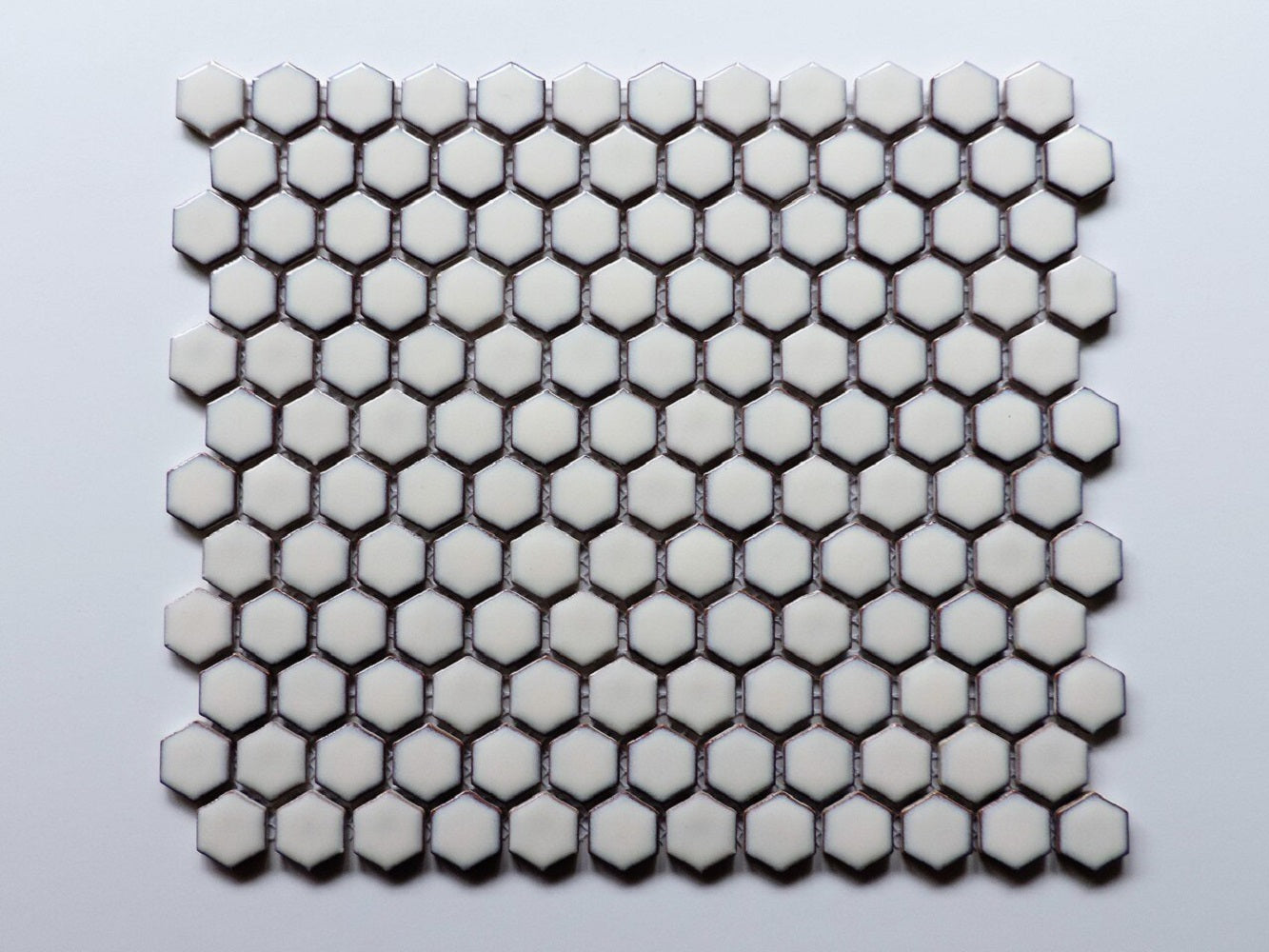 Glazed Porcelain Mosaic Tile Sheet  Barcelona 1"x1" Hexagon Glossy Soft White With Retro Edge, Box 8.4 sq. ft.