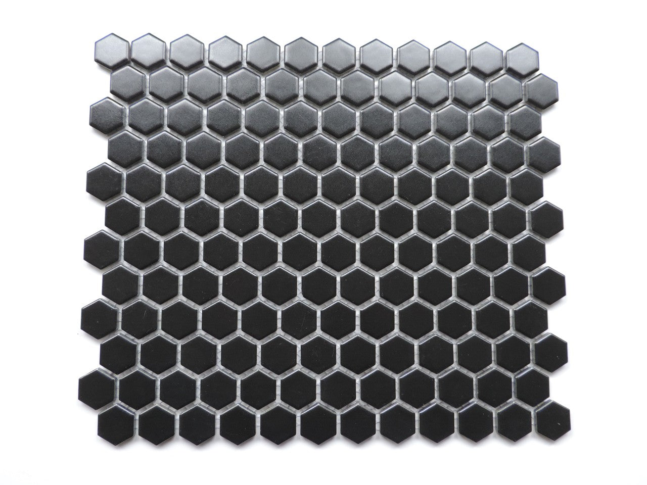 Glazed Porcelain Mosaic Tile Sheet  Barcelona 1"x1" Hexagon Matte Black, Box 8.4 sq. ft.