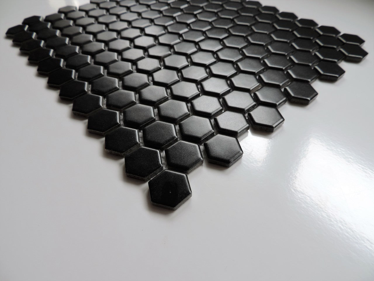 Glazed Porcelain Mosaic Tile Sheet  Barcelona 1"x1" Hexagon Matte Black, Box 8.4 sq. ft.