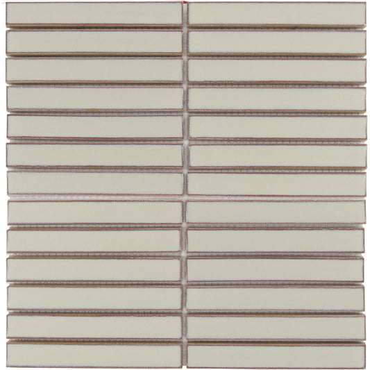 Glazed Porcelain Mosaic Tile Sheet Sevilla Concave 6"x1" Kit Kat Fingers Glossy Café Latte, Box 9.5 sq.ft.