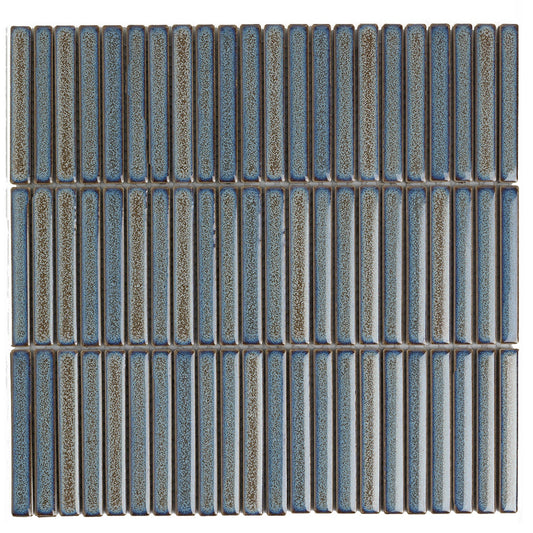 Glazed Porcelain Mosaic Tile Sheet Sevilla 3.5"x0.5" Mini Kit Kat Fingers Glossy Blue Gray, Box 9.4 sq.ft.