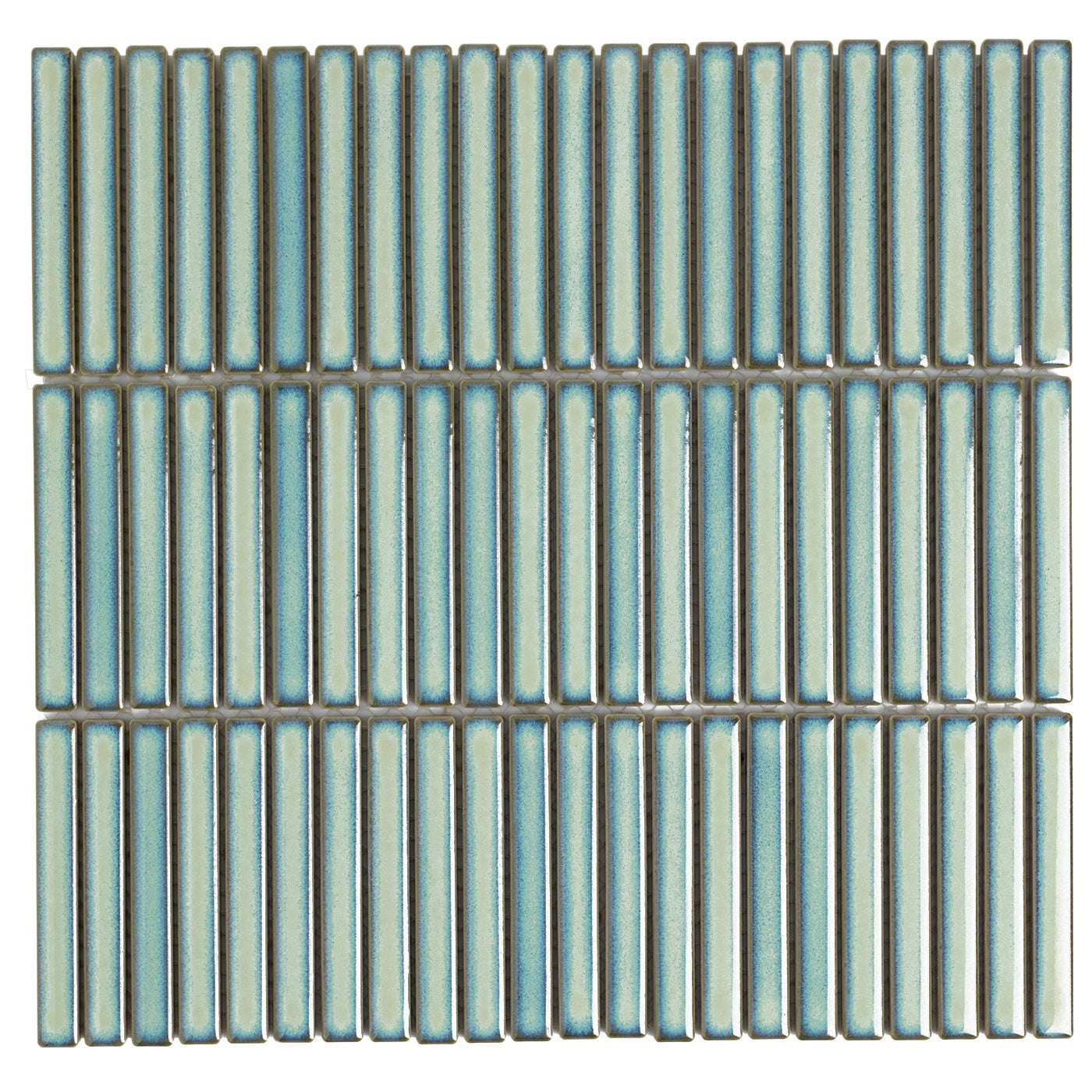 Glazed Porcelain Mosaic Tile Sheet Sevilla 3.5"x0.5" Mini Kit Kat Fingers Glossy Turquoise, Box 9.4 sq.ft.