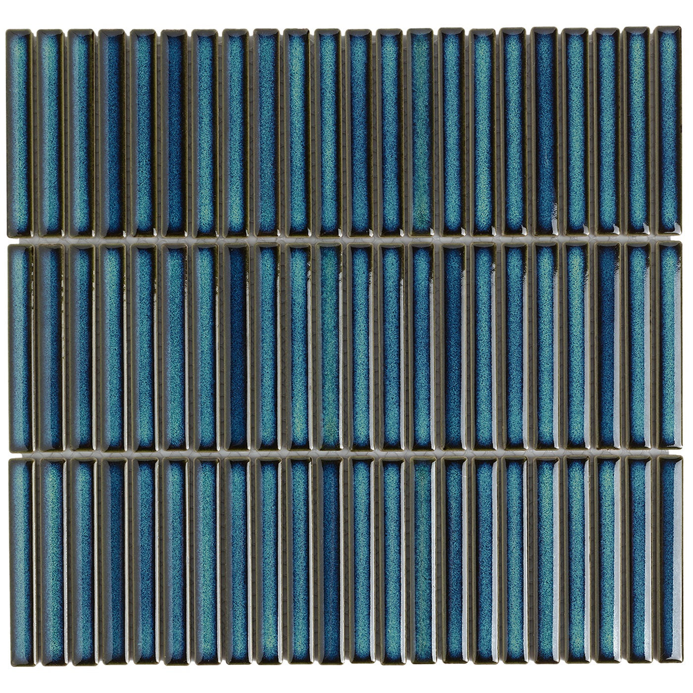 Glazed Porcelain Mosaic Tile Sheet Sevilla 3.5"x0.5" Mini Kit Kat Fingers Glossy Ocean Blue, Box 9.4 sq.ft.