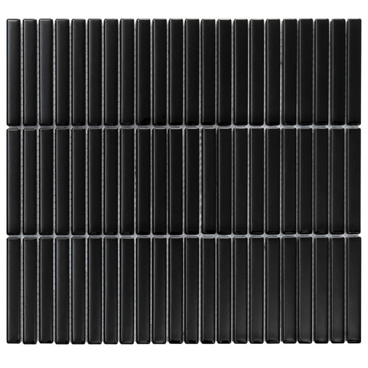 Glazed Porcelain Mosaic Tile Sheet Sevilla 3.5"x0.5" Mini Kit Kat Fingers Matte Black, Box 9.4 sq.ft.