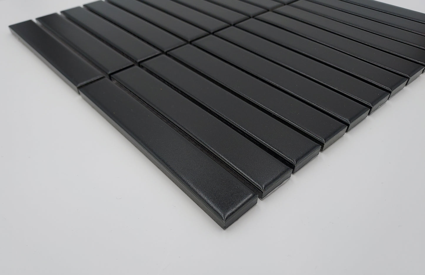 Glazed Porcelain Mosaic Tile Sheet Sevilla 6"x1" Maxi Kit Kat Fingers Matte Black, Box 9.5 sq.ft.