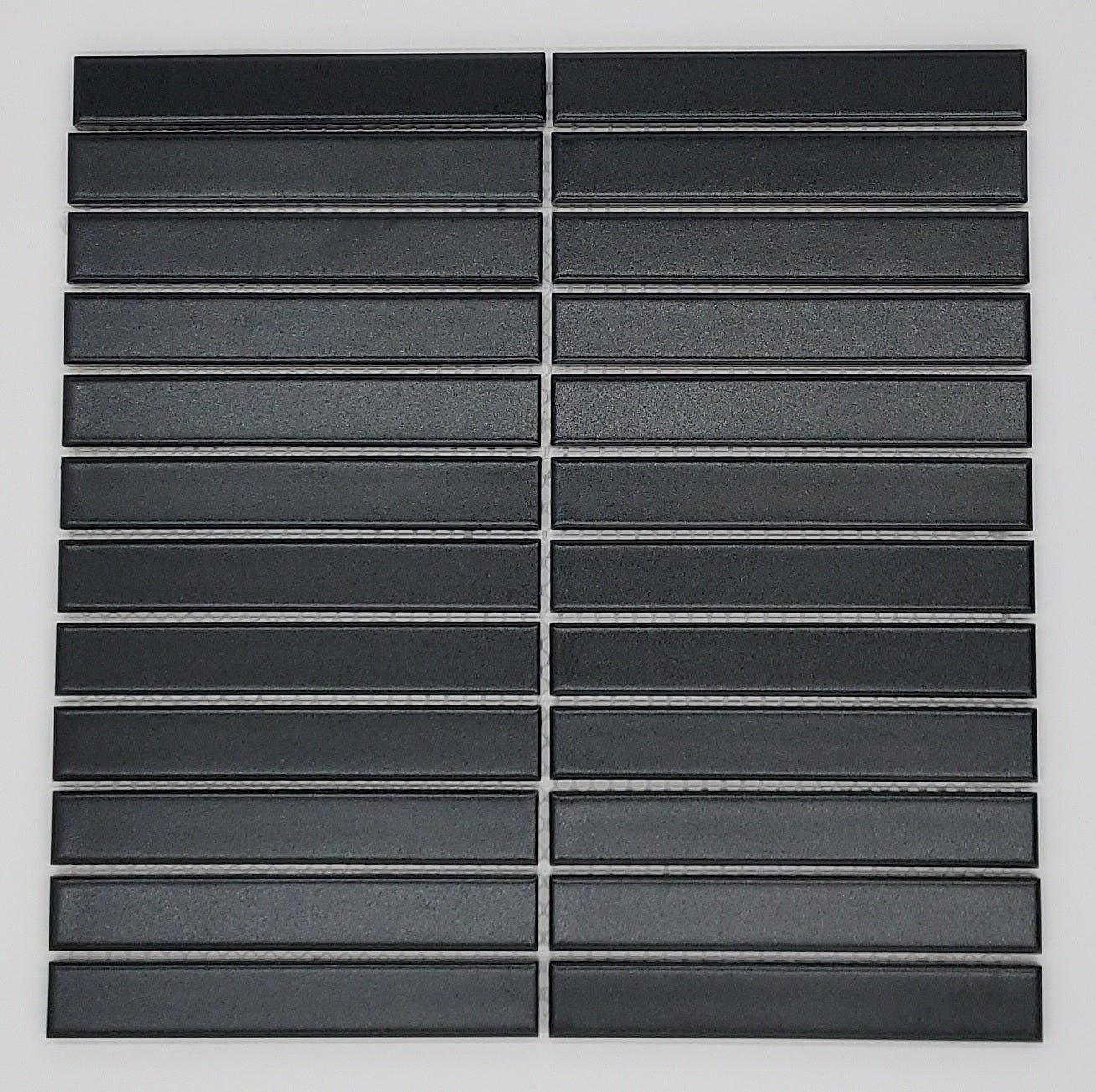 Glazed Porcelain Mosaic Tile Sheet Sevilla 6"x1" Maxi Kit Kat Fingers Matte Black, Box 9.5 sq.ft.