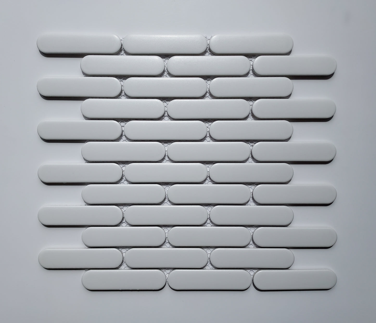 Glazed Porcelain Mosaic Tile Sheet Sevilla 4"x1" Oval Fingers Matte White, Box 9.7 sq.ft.