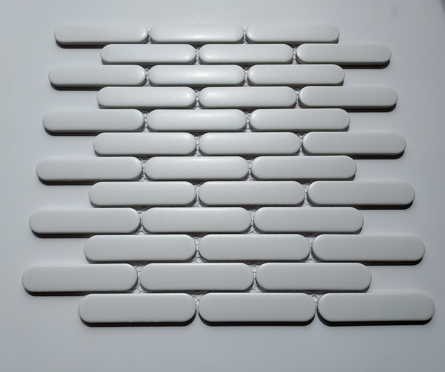 Glazed Porcelain Mosaic Tile Sheet Sevilla 4"x1" Oval Fingers Matte White, Box 9.7 sq.ft.