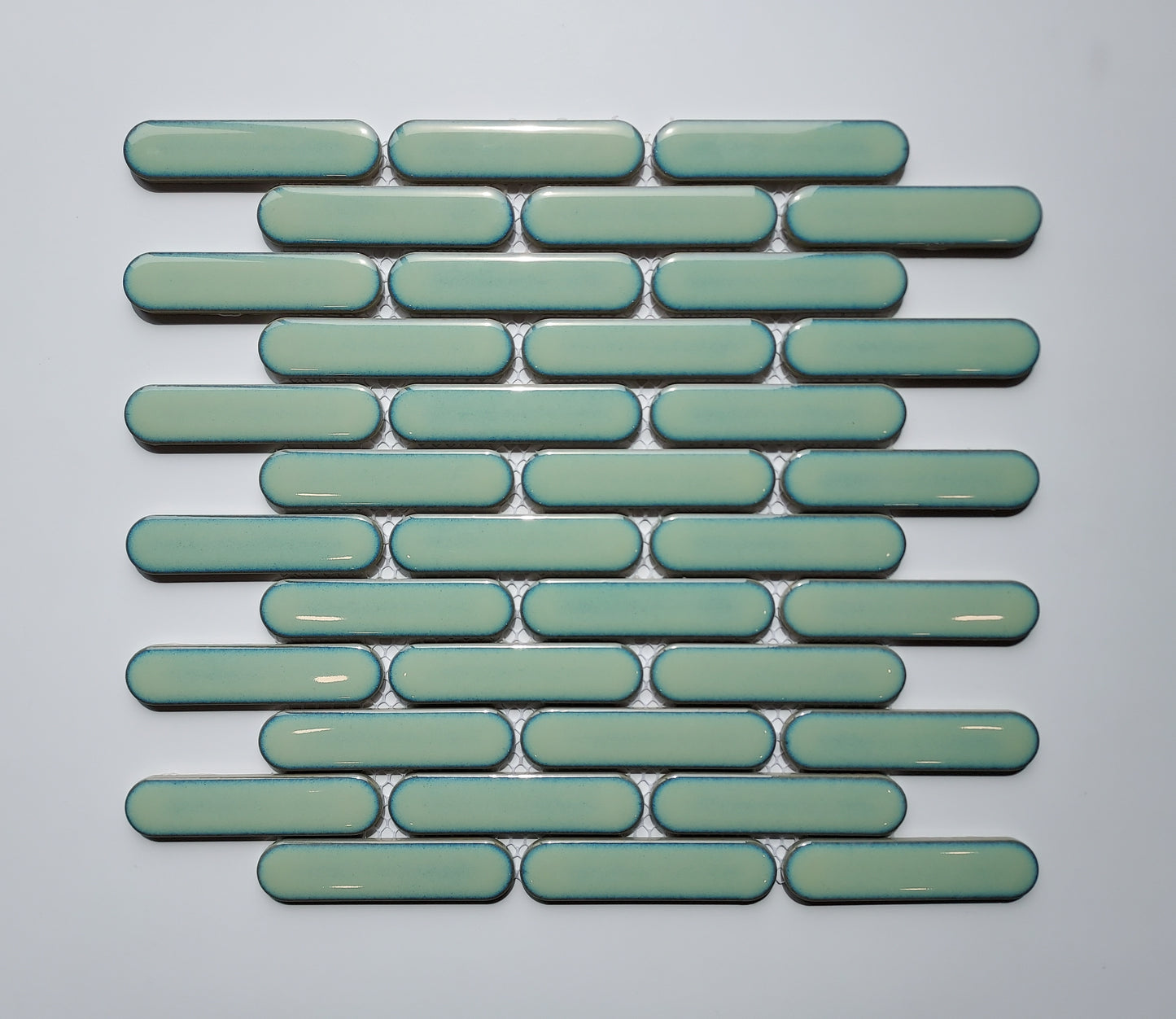 Glazed Porcelain Mosaic Tile Sheet Sevilla 4"x1" Oval Fingers Glossy Turquoise, Box 9.7 sq.ft.