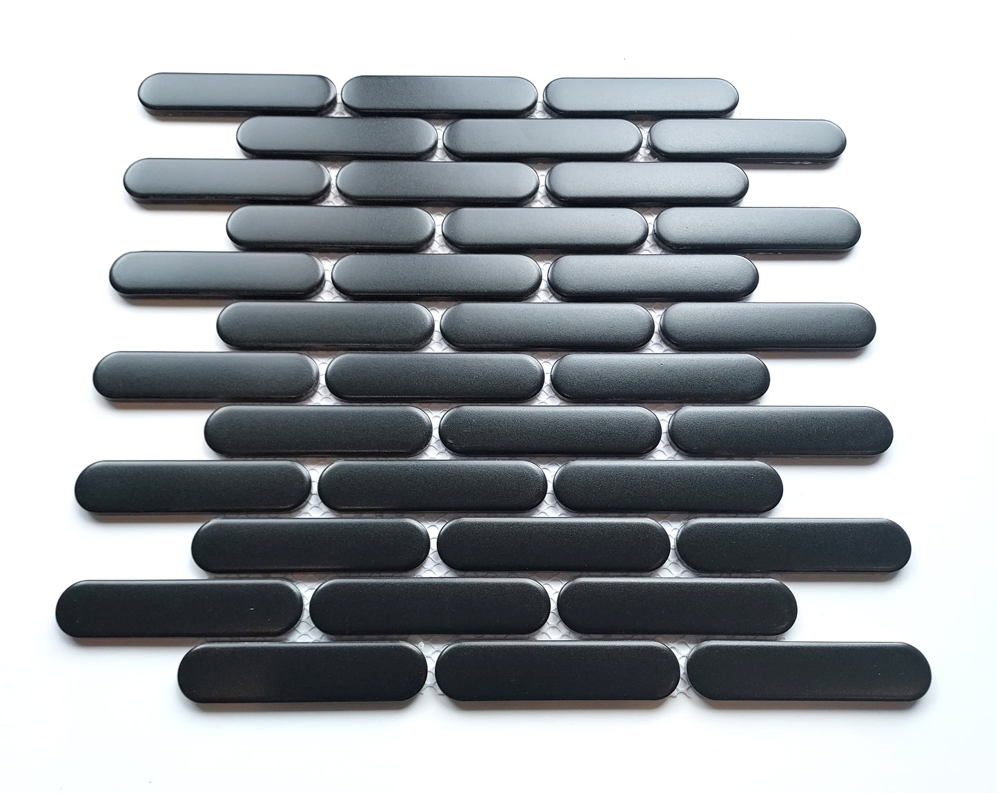 Glazed Porcelain Mosaic Tile Sheet Sevilla 4"x1" Oval Fingers Matte Black, Box 9.7 sq.ft.