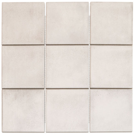 Glazed Porcelain Mosaic Tile Sheet  Kasba Handmade Moroccan 4" Square Matte White, Box 10.76 Sq. Ft..